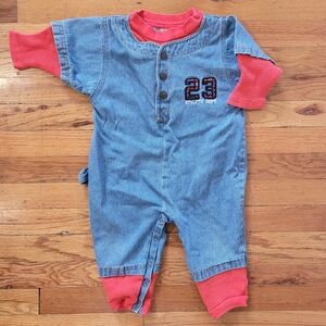 Gitano Kids Vintage Jumpsuit 2T Denim Red Blue Snap Closure Retro‎ Active
